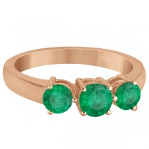Three Stone Round Emerald Gemstone Ring in 14k Rose Gold 1.50ct