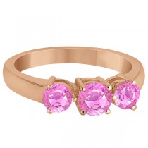 Three Stone Round Pink Sapphire Gemstone Ring 14k Rose Gold 1.50ct