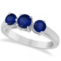 Three Stone Round Blue Sapphire Gemstone Ring 14k White Gold 1.50ct