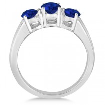Three Stone Round Blue Sapphire Gemstone Ring 14k White Gold 1.50ct