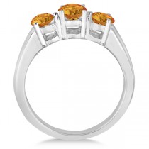 Three Stone Round Citrine Gemstone Ring in 14k White Gold 1.50ct