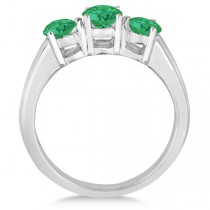 Three Stone Round Emerald Gemstone Ring in 14k White Gold 1.50ct