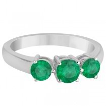 Three Stone Round Emerald Gemstone Ring in 14k White Gold 1.50ct