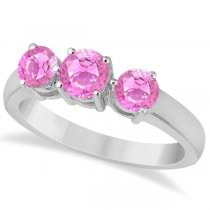Three Stone Round Pink Sapphire Gemstone Ring 14k White Gold 1.50ct