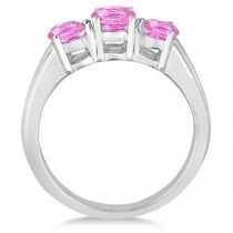 Three Stone Round Pink Sapphire Gemstone Ring 14k White Gold 1.50ct