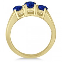 Three Stone Round Blue Sapphire Gemstone Ring 14k Yellow Gold 1.50ct