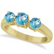Three Stone Round Blue Topaz Gemstone Ring 14k Yellow Gold 1.50ct