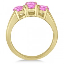 Three Stone Round Pink Sapphire Gemstone Ring 14k Yellow Gold 1.50ct