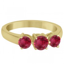 Three Stone Round Ruby Gemstone Ring in 14k Yellow Gold 1.50ct