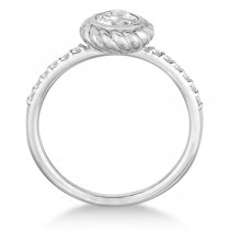 Bezel & Pave Set Circle Diamond Cocktail Ring 14k White Gold (0.61ct)