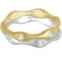 Wavy Band Burnish Set Diamond Right-Hand Ring 14k White Gold (0.15ct)