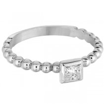 Princess Cut Diamond Beaded Solitaire Ring 14k White Gold (0.25ct)