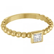 Princess Cut Diamond Beaded Solitaire Ring 14k Yellow Gold (0.25ct)
