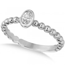 Oval Cut Diamond Beaded Solitaire Ring 14k White Gold (0.25ct)