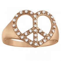 Peace Sign Diamond Heart Right Hand Ring 14k Rose Gold (0.25ct)