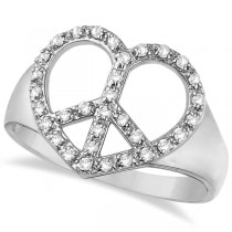 Peace Sign Diamond Heart Right Hand Ring 14k White Gold (0.25ct)