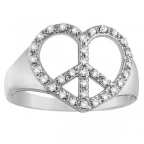 Peace Sign Diamond Heart Right Hand Ring 14k White Gold (0.25ct)