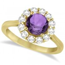Halo Diamond Accented and Amethyst Lady Di Ring 18k Yellow Gold (2.14ct)