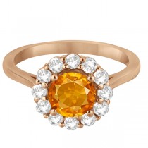 Halo Diamond Accented and Citrine Lady Di Ring 14K Rose Gold (2.14ct)