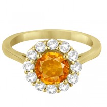 Halo Diamond Accented and Citrine Lady Di Ring 14K Yellow Gold (2.14ct)