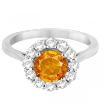 Halo Diamond Accented and Citrine Lady Di Ring 18k White Gold (2.14ct)