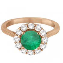 Halo Diamond Accented and Emerald Lady Di Ring 14K Rose Gold (2.14ct)