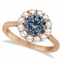 Halo Diamond Accented and Gray Spinel Lady Di Ring 14K Rose Gold (2.14ct)