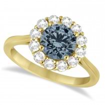 Halo Diamond Accented and Gray Spinel Lady Di Ring 14K Yellow Gold (2.14ct)