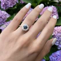 Halo Diamond Accented and Gray Spinel Lady Di Ring 18k Rose Gold (2.14ct)