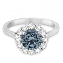 Halo Diamond Accented and Gray Spinel Lady Di Ring 18k White Gold (2.14ct)