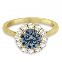 Halo Diamond Accented and Gray Spinel Lady Di Ring 18k Yellow Gold (2.14ct)