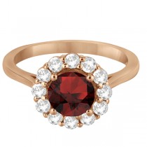 Halo Diamond Accented and Garnet Lady Di Ring 18k Rose Gold (2.14ct)