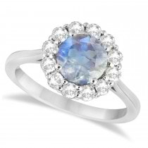 Halo Diamond Accented and Moonstone Lady Di Ring 14K White Gold (2.14ct)
