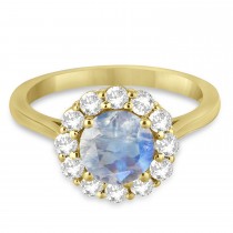 Halo Diamond Accented and Moonstone Lady Di Ring 14K Yellow Gold (2.14ct)