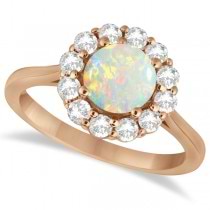 Halo Diamond Accented and Opal Lady Di Ring 18k Rose Gold (2.14ct)
