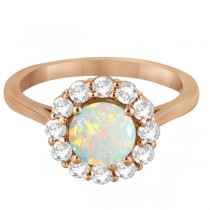 Halo Diamond Accented and Opal Lady Di Ring 18k Rose Gold (2.14ct)