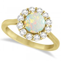 Halo Diamond Accented and Opal Lady Di Ring 18k Yellow Gold (2.14ct)