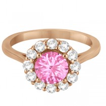 Halo Diamond Accented and Pink Tourmaline Lady Di Ring 18k Rose Gold (2.14ct)