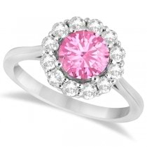 Halo Diamond Accented and Pink Tourmaline Lady Di Ring 18k White Gold (2.14ct)