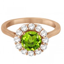 Halo Diamond Accented and Peridot Lady Di Ring 18k Rose Gold (2.14ct)