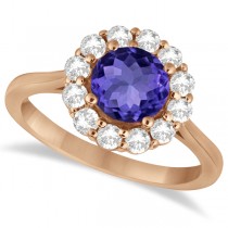 Halo Diamond Accented and Tanzanite Lady Di Ring 14K Rose Gold (2.14ct)