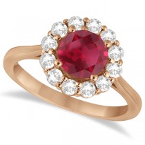 Halo Diamond Accented and Ruby Ring 14K Rose Gold (2.14ct)