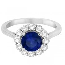Halo Diamond Accented and Blue Sapphire Ring 14K White Gold (2.14ct)