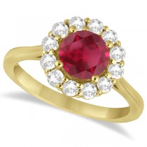Halo Diamond Accented and Ruby Ring 14K Yellow Gold (2.14ct)