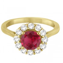 Halo Diamond Accented and Ruby Ring 14K Yellow Gold (2.14ct)