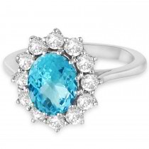Oval Blue Topaz & Diamond Accented Ring in 14k White Gold (3.60ctw)