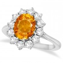 Oval Citrine and Diamond Ring 14k White Gold (3.60ctw)
