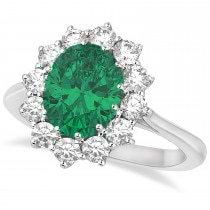 Oval Emerald & Diamond Accented Ring 18k White Gold (3.60ctw)
