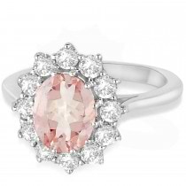 Oval Morganite and Diamond Ring 18k White Gold (3.60ctw)