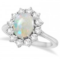 Oval Shape Opal & Diamond Accented Ring in 18k White Gold (3.60ctw)